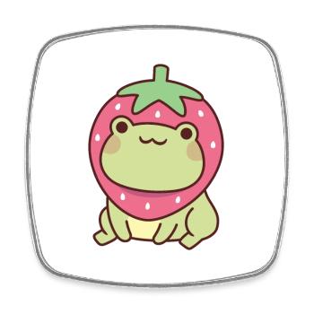 Cute Frog With Strawberry Hat - Square fridge magnet - white - Front