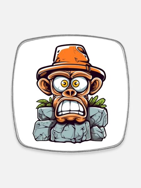 Adventurous monkey charm - Square fridge magnet - white