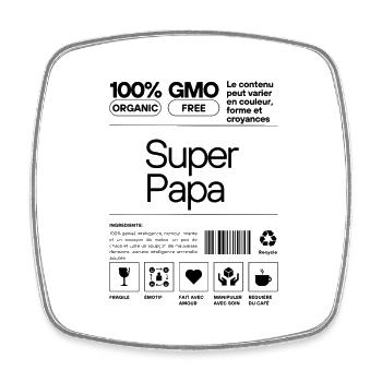 Étiquette Super Papa - Design Humoristique - Magnet carré - blanc - Devant