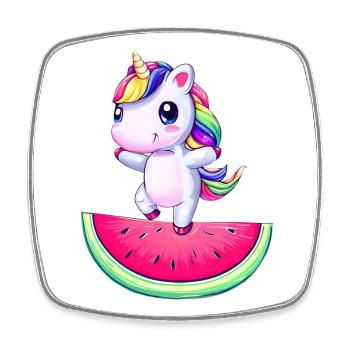 Licorne dansant sur pastèque - Drôle - Magnet carré - blanc - Devant