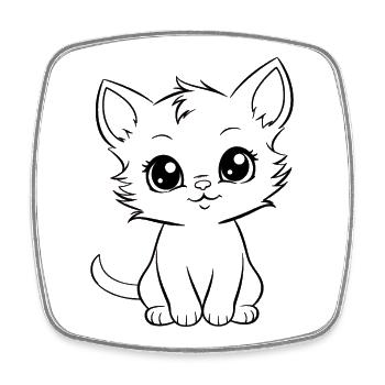 Kleine Katze Süß Tier Kinder Comic Katzen Kitten - Viereckiger Kühlschrankmagnet - Weiß - Vorne