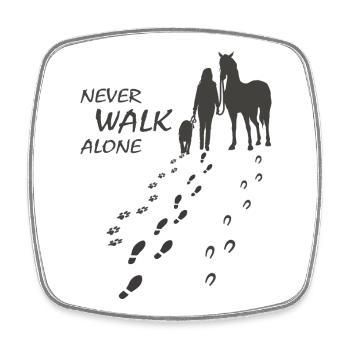 Hund Pferd Reiterin - Never walk alone, Backprint - Viereckiger Kühlschrankmagnet - Weiß - Vorne