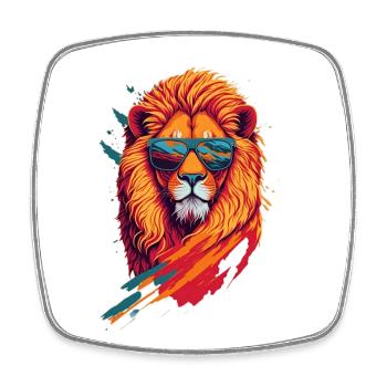 Roaring Retro: Aggressive Lion T-Shirt Art - Magnet carré - blanc - Devant
