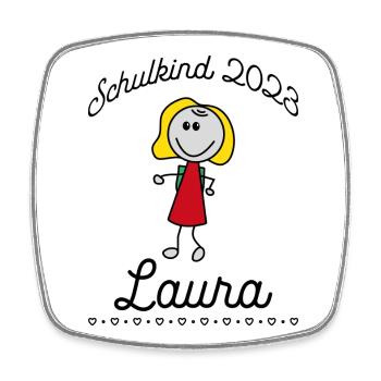 Schulkind 2023 Laura - Viereckiger Kühlschrankmagnet - Weiß - Vorne