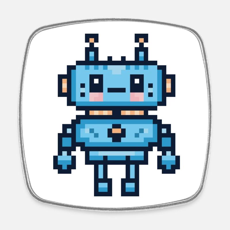 Pixel-Art-Roboter - Viereckiger Kühlschrankmagnet - Weiß