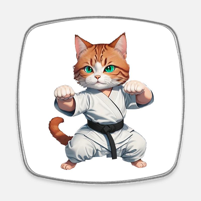 Karaté Chat - Kung-Fu Cat - Magnet carré - blanc