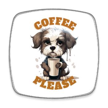 Coffee Please Dog - Viereckiger Kühlschrankmagnet - Weiß - Vorne