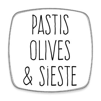 Pastis olives et sieste - Humour Sud - Magnet carré - blanc - Devant