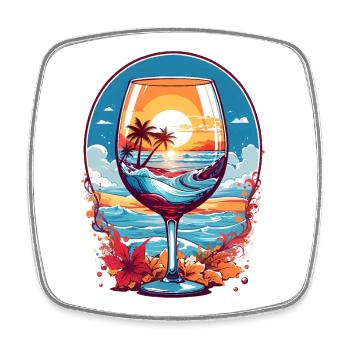 Beach wine glass - Square fridge magnet - white - Front