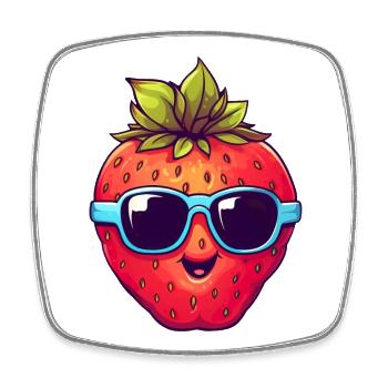 Cool strawberry with sunglasses - Square fridge magnet - white - Front