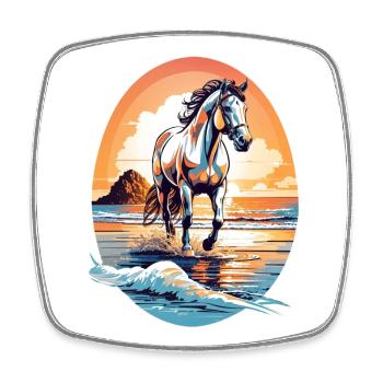 Cheval sur la plage - Magnet carré - blanc - Devant