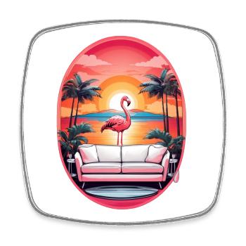 Flamingo Sofa - Viereckiger Kühlschrankmagnet - Weiß - Vorne