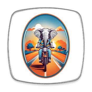 Elephant on motorcycle - Square fridge magnet - white - Front
