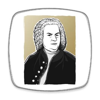 Johann Sebastian Bach in black, white and gold - Square fridge magnet - white - Front