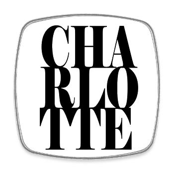 Charlotte Surname First name Modern font Word Art - Square fridge magnet - white - Front