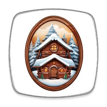 Wooden hut, Christmas house - Square fridge magnet - white - Front