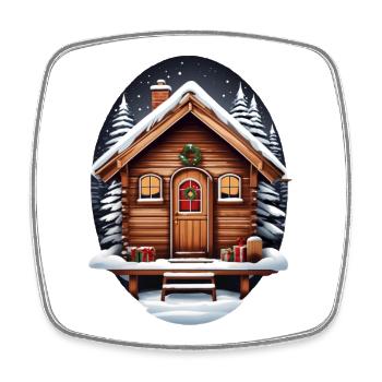 Wooden hut, Christmas house - Square fridge magnet - white - Front