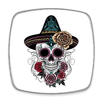 Sugar Skull Halloween Roses Sombrero - Square fridge magnet - white - Front