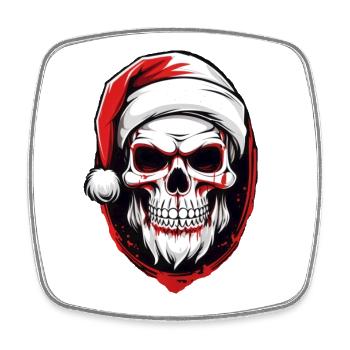 Totenkopf Weihnachtsmann - Viereckiger Kühlschrankmagnet - Weiß - Vorne