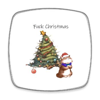 Irreverent Christmas Tree with Santa Cat - Square fridge magnet - white - Front