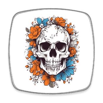 Crâne avec des fleurs - Magnet carré - blanc - Devant
