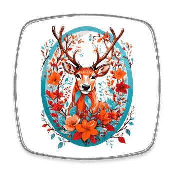 Hirsch mit Blumen - Viereckiger Kühlschrankmagnet - Weiß - Vorne