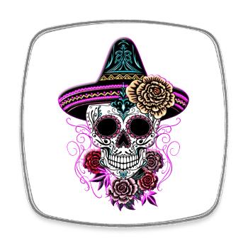 Sugar Skull Halloween Roses Sombrero - Magnet carré - blanc - Devant