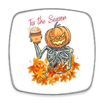 Autumn Pumpkin Skeleton Toast - Viereckiger Kühlschrankmagnet - Weiß - Vorne