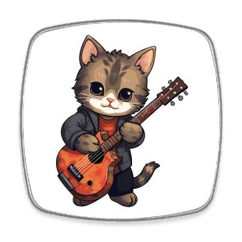 Chat avec guitare, gueule de bois, animaux de compagnie, chats - Magnet carré - blanc - Devant