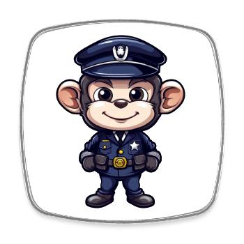 Singe policier - Magnet carré - blanc - Devant