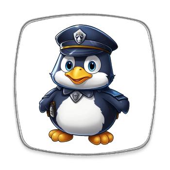Policier pingouin - Magnet carré - blanc - Devant