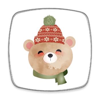 cute bear with bobble hat and scarf in winter - Square fridge magnet - white - Front