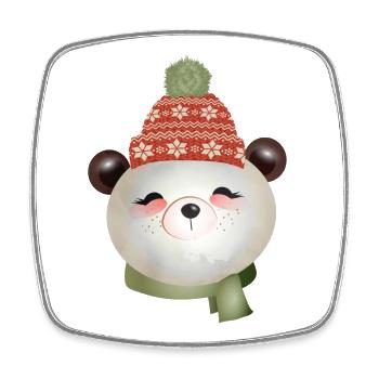 cute panda bear with bobble hat in winter - Square fridge magnet - white - Front