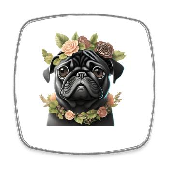 Pug with wreath - Square fridge magnet - white - Front