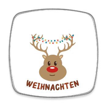 Festlicher Rudolf Rentier Weihnachtspullover - Viereckiger Kühlschrankmagnet - Weiß - Vorne