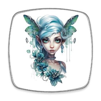 Fée aux cheveux bleus et aux grands yeux – Fantasy - Magnet carré - blanc - Devant