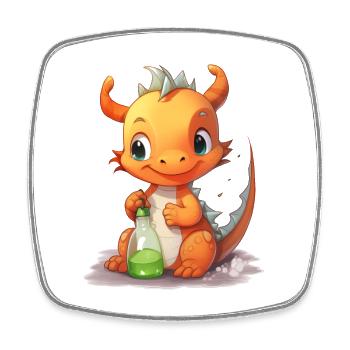 Oranger Babydrache Nuckelflasche Süß Shirt - Viereckiger Kühlschrankmagnet - Weiß - Vorne