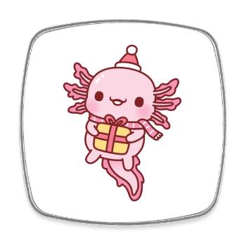Cute Axolotl With Santa Hat Scarf And Gift - Square fridge magnet - white - Front