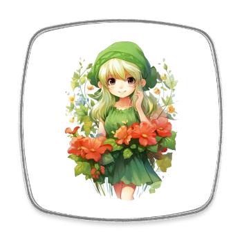 Blonde Elf Girl Flower Field Fantasy Shirt - Square fridge magnet - white - Front