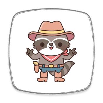 Mignon Cowboy Raccoon avec des pistolets à doigts - Magnet carré - blanc - Devant