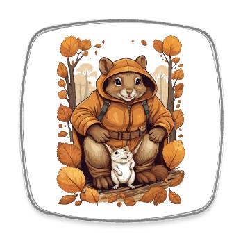 Écureuil mignon avec souris - Magnet carré - blanc - Devant