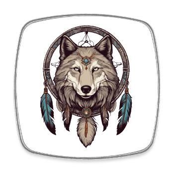Dream catcher with wolf - Square fridge magnet - white - Front