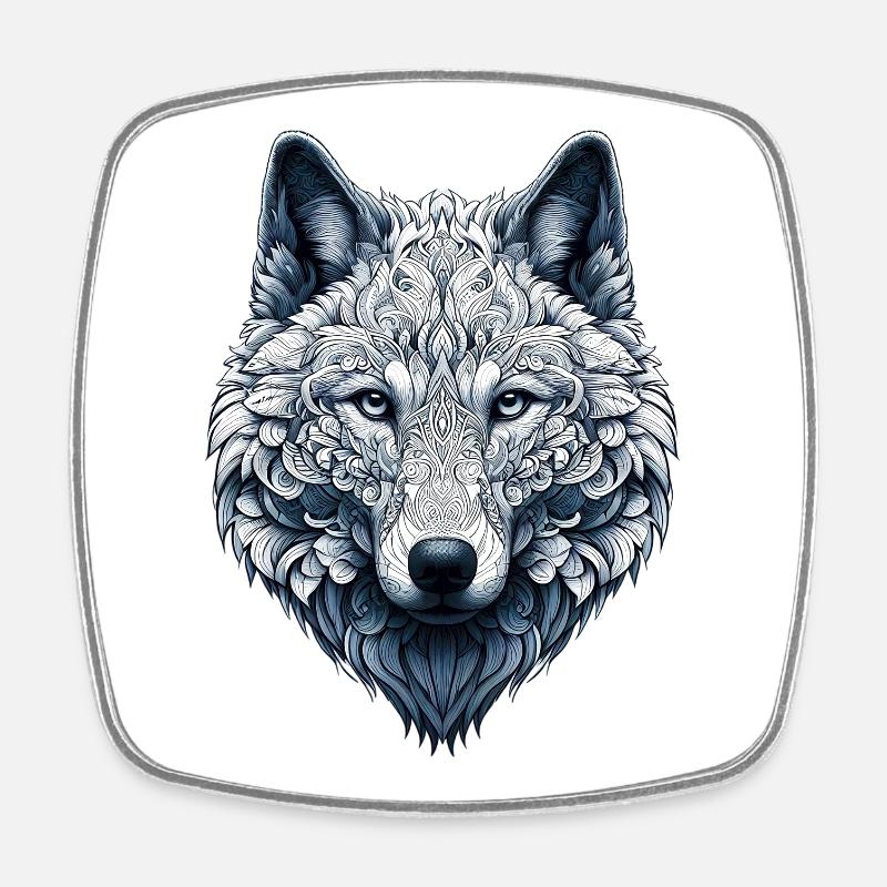 Wolf decorated with Mandalas - Square fridge magnet - white