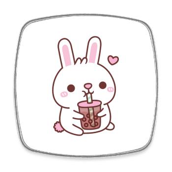 Cute White Bunny Rabbit Loves Bubble Tea - Square fridge magnet - white - Front