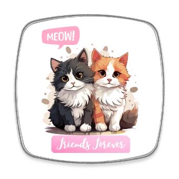 Entzückende Katze Duo Freundschaft Illustration - Viereckiger Kühlschrankmagnet - Weiß - Vorne
