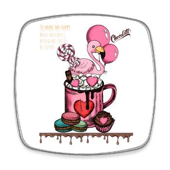 Süßer Flamingo-Kaffeegenuss - Viereckiger Kühlschrankmagnet - Weiß - Vorne