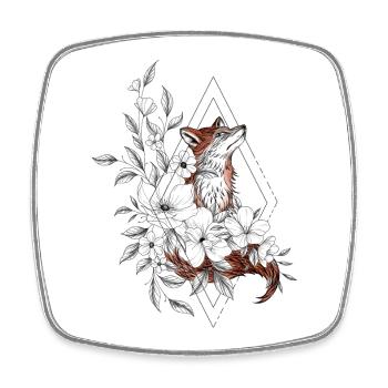 Floral Fox Ornamental Geometry - Square fridge magnet - white - Front