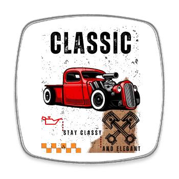 Vintage Roter Hot Rod mit Kolben Art - Viereckiger Kühlschrankmagnet - Weiß - Vorne