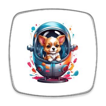 Space puppy in spacesuit - Square fridge magnet - white - Front