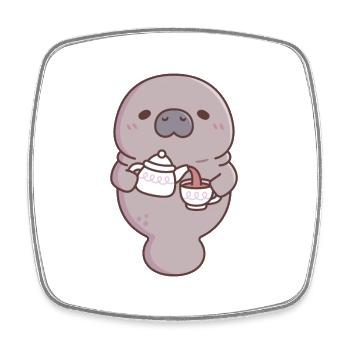 Cute Manatee Pouring Tea Into Teacup - Square fridge magnet - white - Front